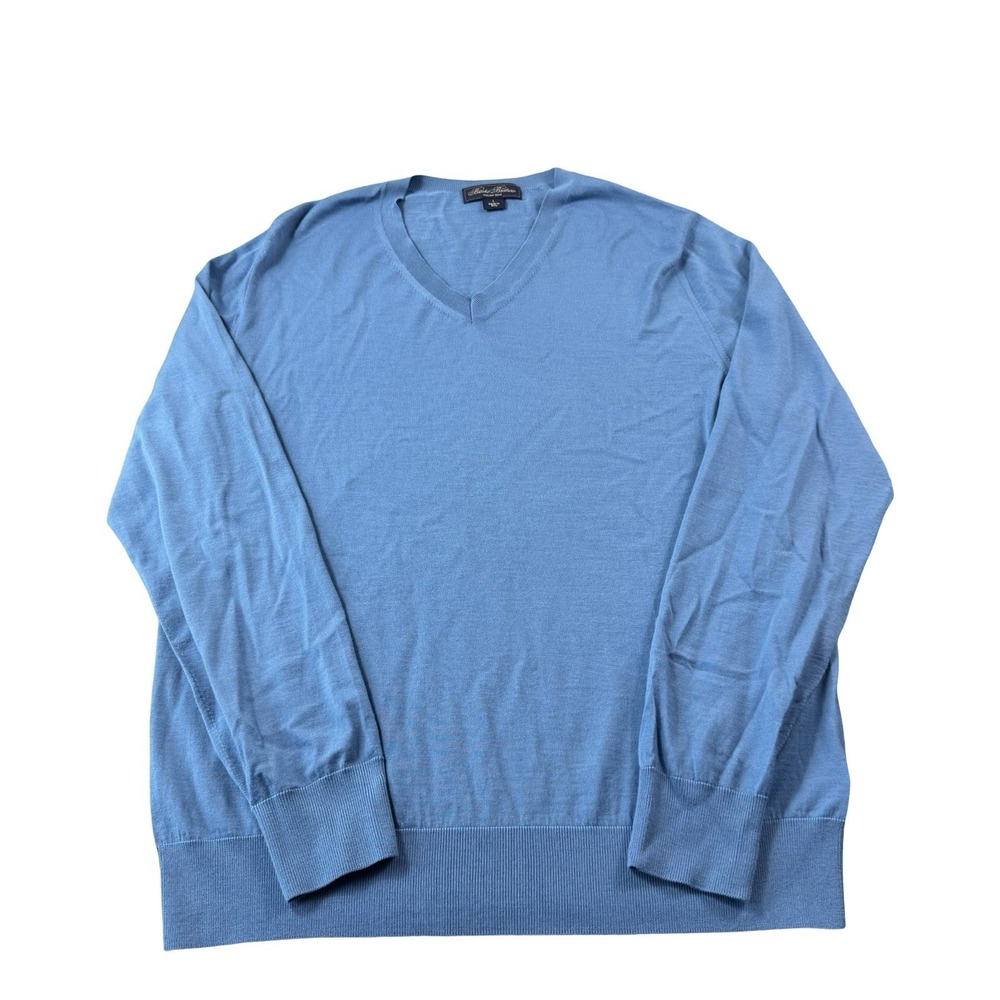 Brooks Brothers Blue Italian Yarn Wool V Neck Sweater Mens Large Made in Italy